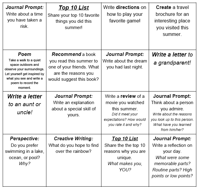cool writing prompts for high school